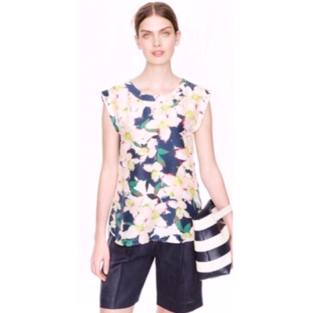 J. Crew Cove Floral A7398 Sleeveless Drapey Blouse SIZE 0